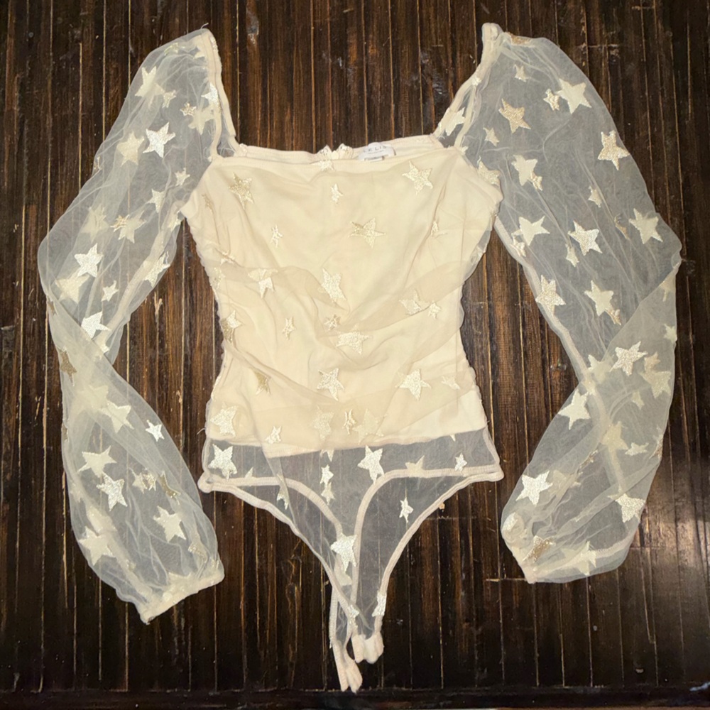 Le Lis Starry Sheer Cream Bodysuit